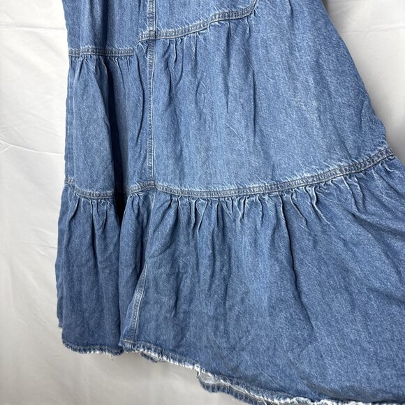Free People We The Free Dreamweaver Maxi Skirt Sz L Blue DenimTiered Jean - Picture 9 of 12